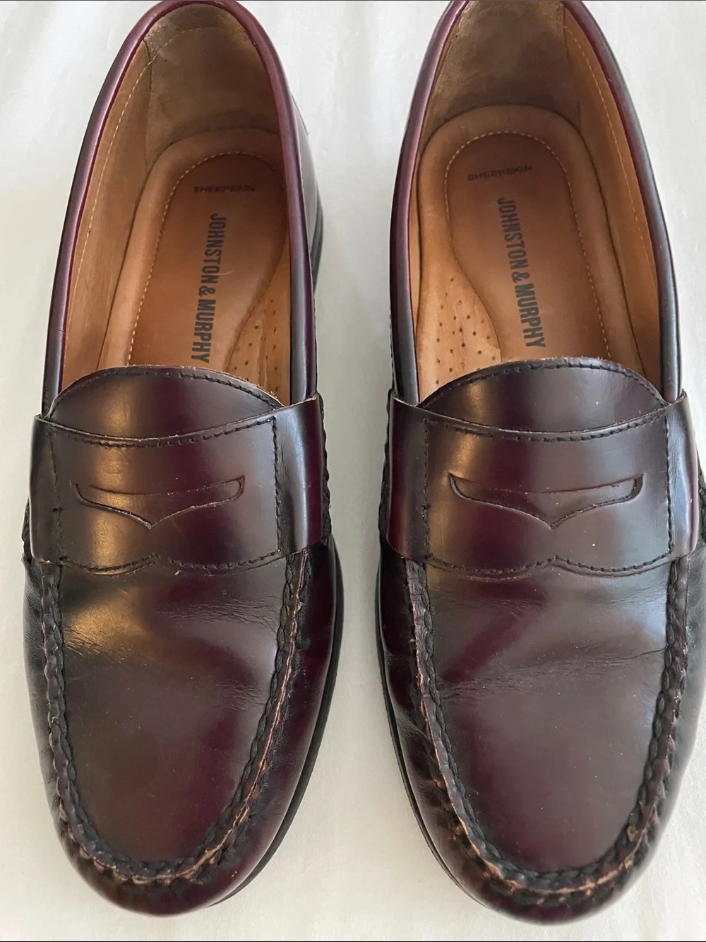 Johnston & Murphy Men's Burgundy Leather Penny Loafers